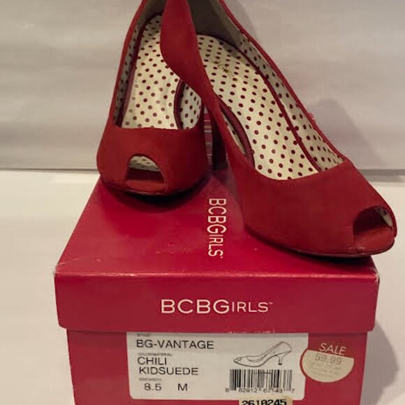BCBGirls Chili (red) Kidsuede Peek Toe Pumps - Picture 2 of 6
